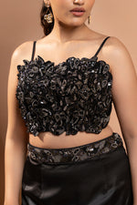 BLACK HAND EMBROIDERED FISHCUT SKIRT SET