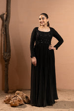 BLACK HAND EMBROIDERED FULL SLEEVES GOWN