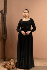 BLACK HAND EMBROIDERED FULL SLEEVES GOWN