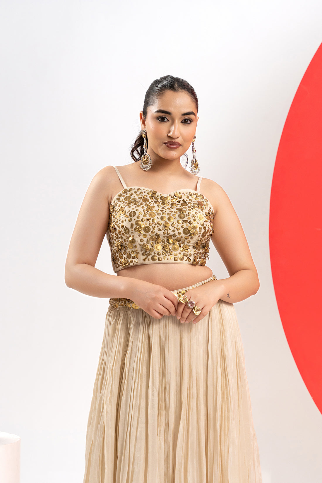GOLDEN HAND EMBROIDERED LEHENGA SET