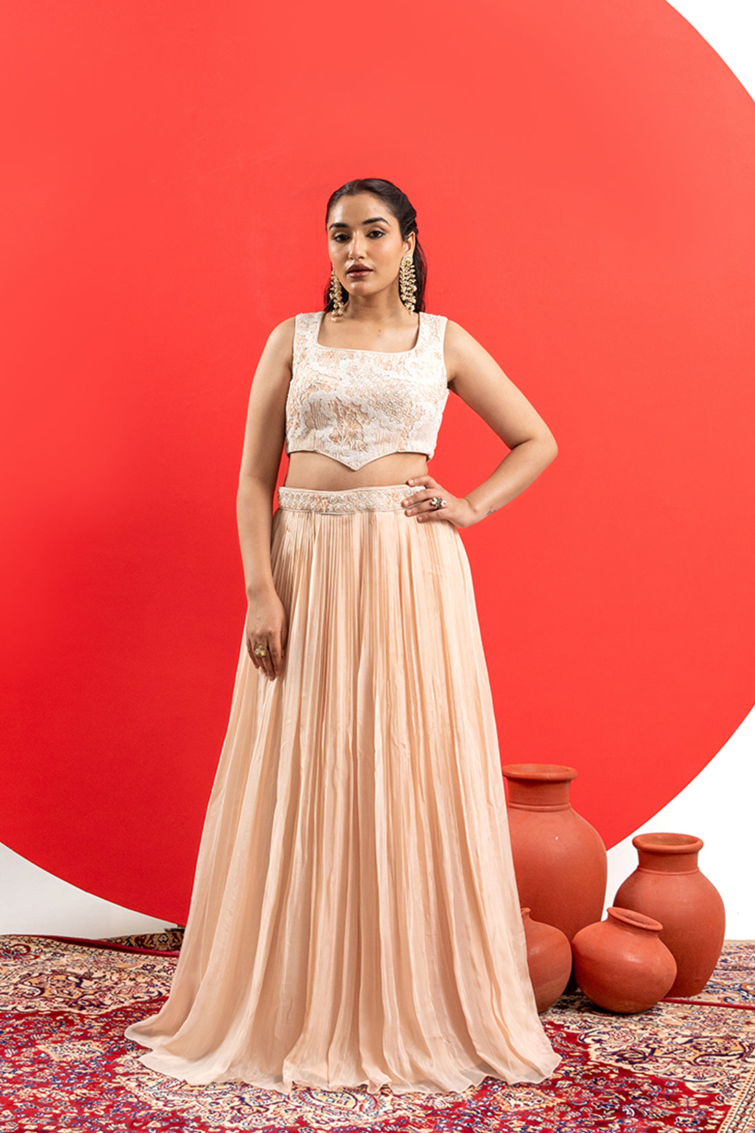LIGHT PEACH LUXE LEHENGA SET