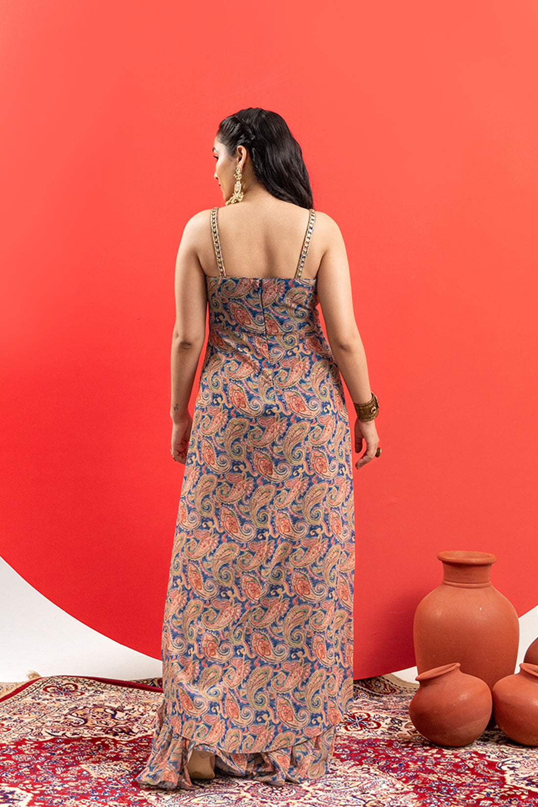 BLUE PRINTED INDO-WESTERN SHARARA SET