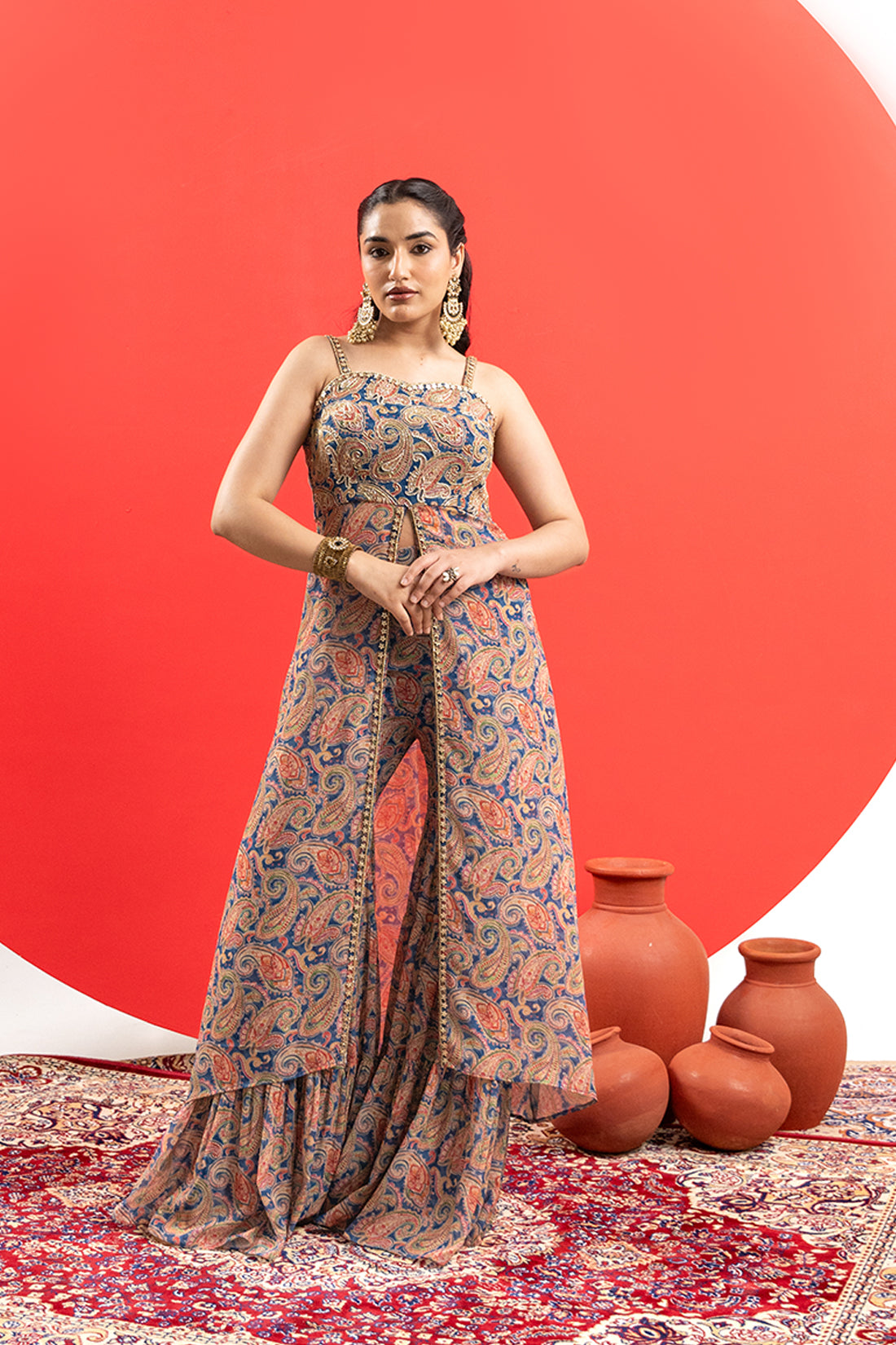BLUE PRINTED INDO-WESTERN SHARARA SET