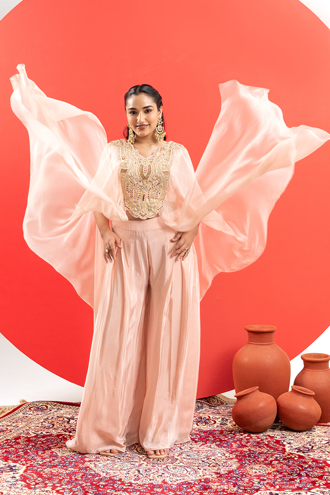 LIGHT PEACH INDO-WESTERN PALAZZO SET