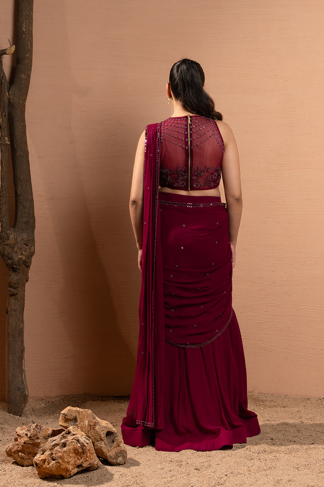 WINE EMBROIDERED SAREE