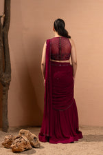 WINE EMBROIDERED SAREE