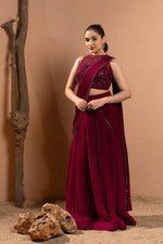 WINE EMBROIDERED SAREE