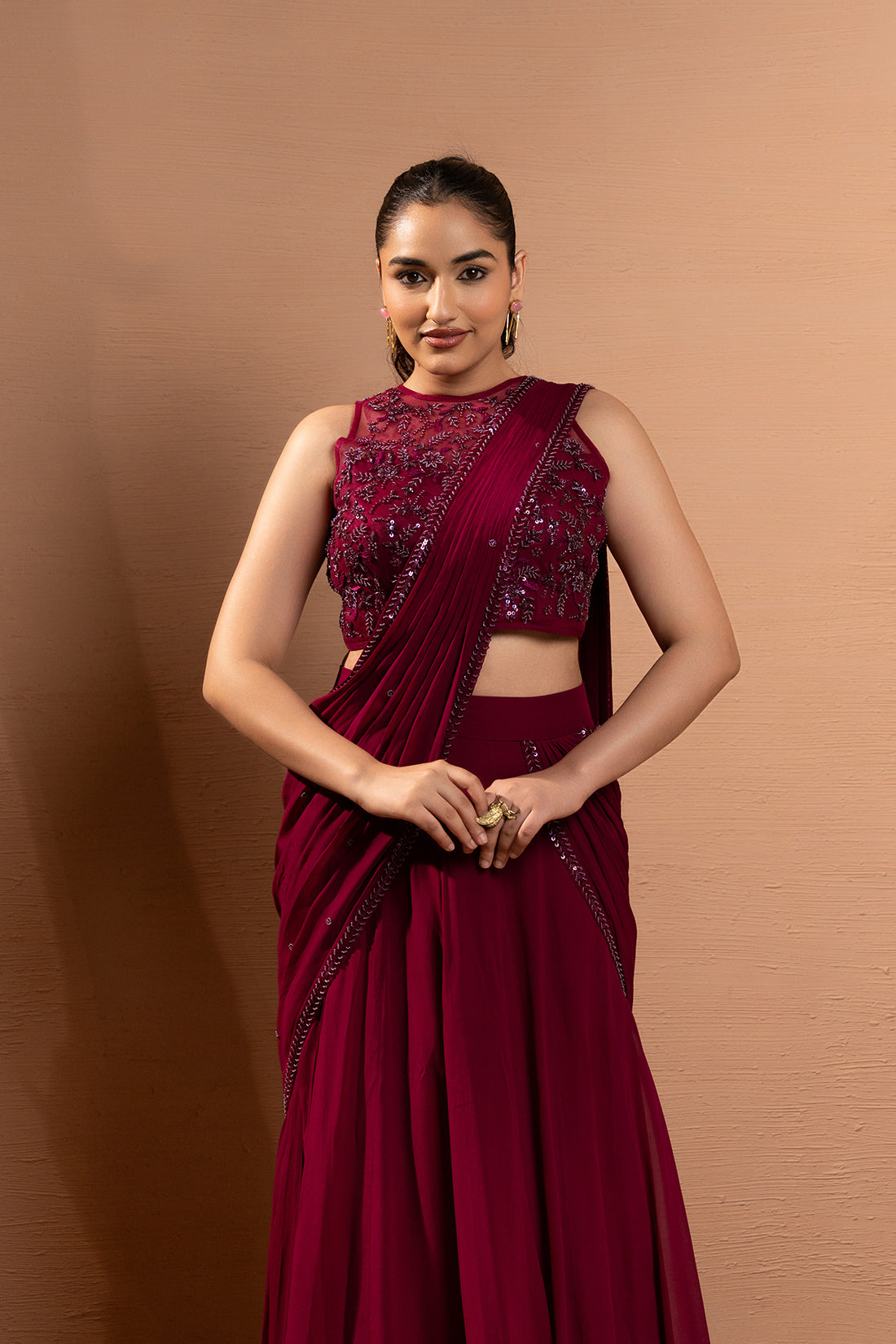 WINE EMBROIDERED SAREE