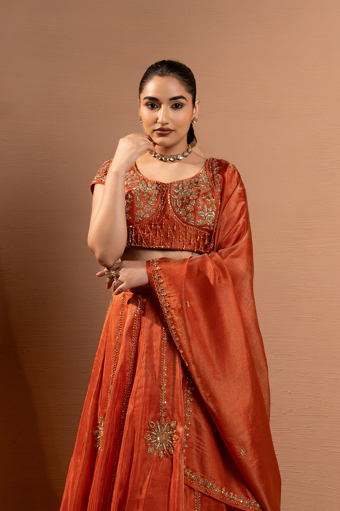 RUST ORANGE COUTURE LEHENGA ENSEMBLE