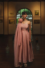 PINK TISSUE ANARKALI SET