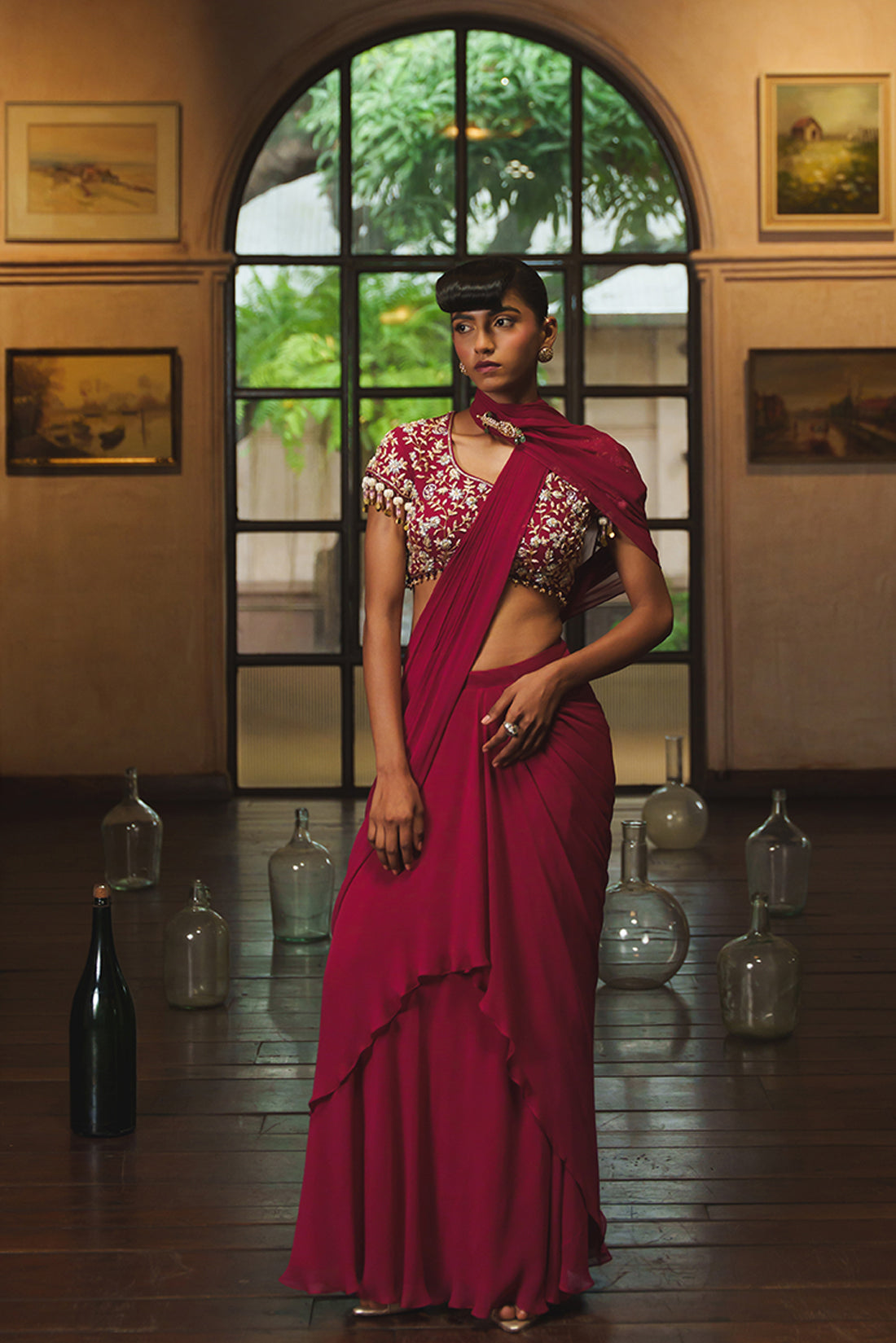 DUSTY PINK PRE-DRAPED SAREE
