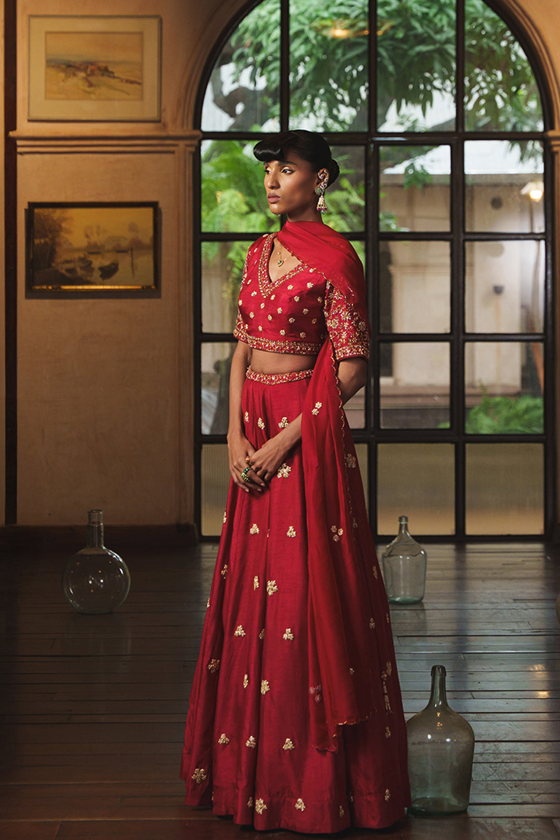 RED SILK & ORGANZA LEHENGA SET