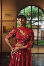 RED SILK & ORGANZA LEHENGA SET
