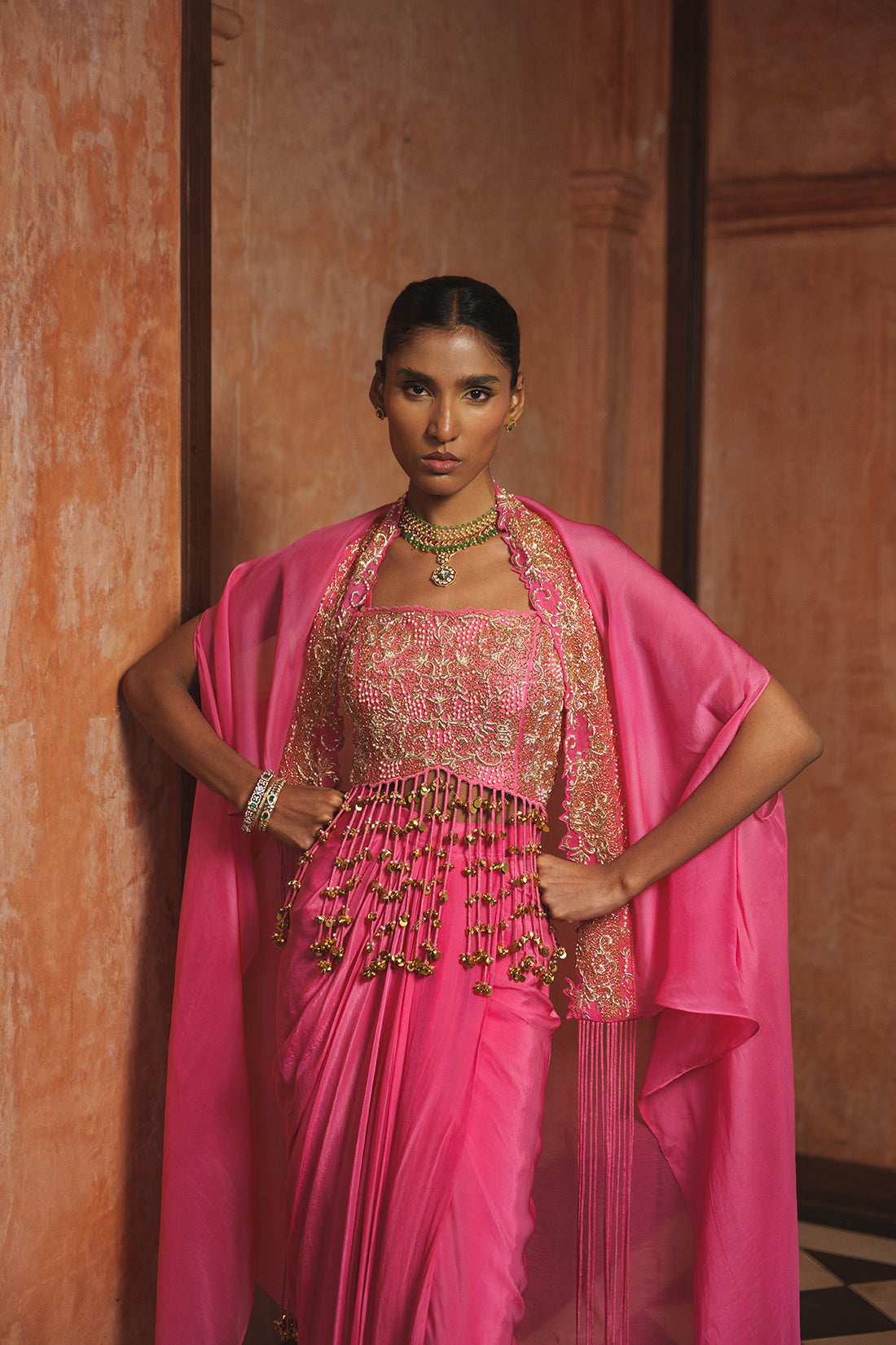 HOT PINK TASSEL DRAPE SKIRT SET