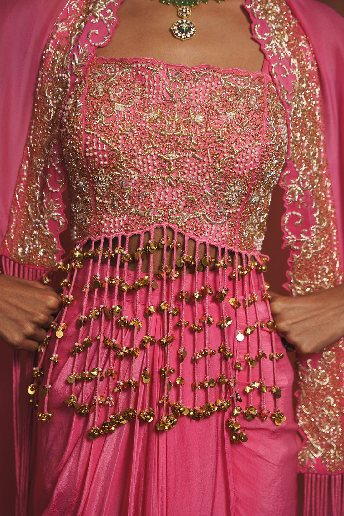 HOT PINK TASSEL DRAPE SKIRT SET