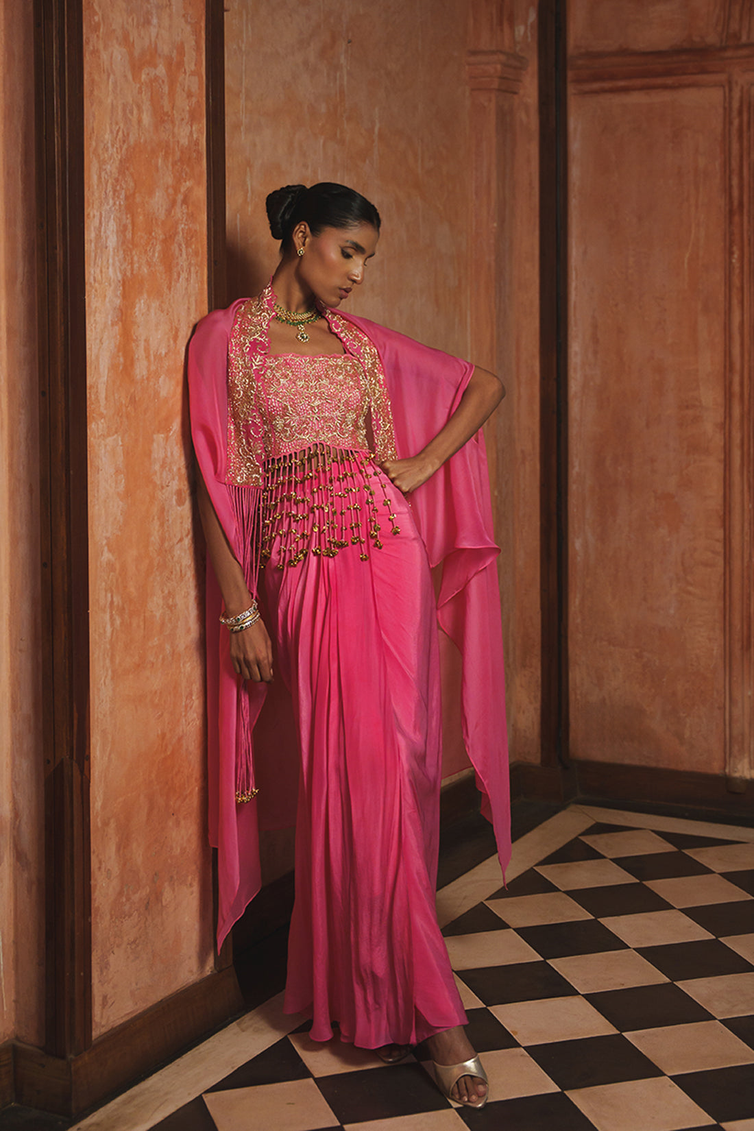 HOT PINK TASSEL DRAPE SKIRT SET