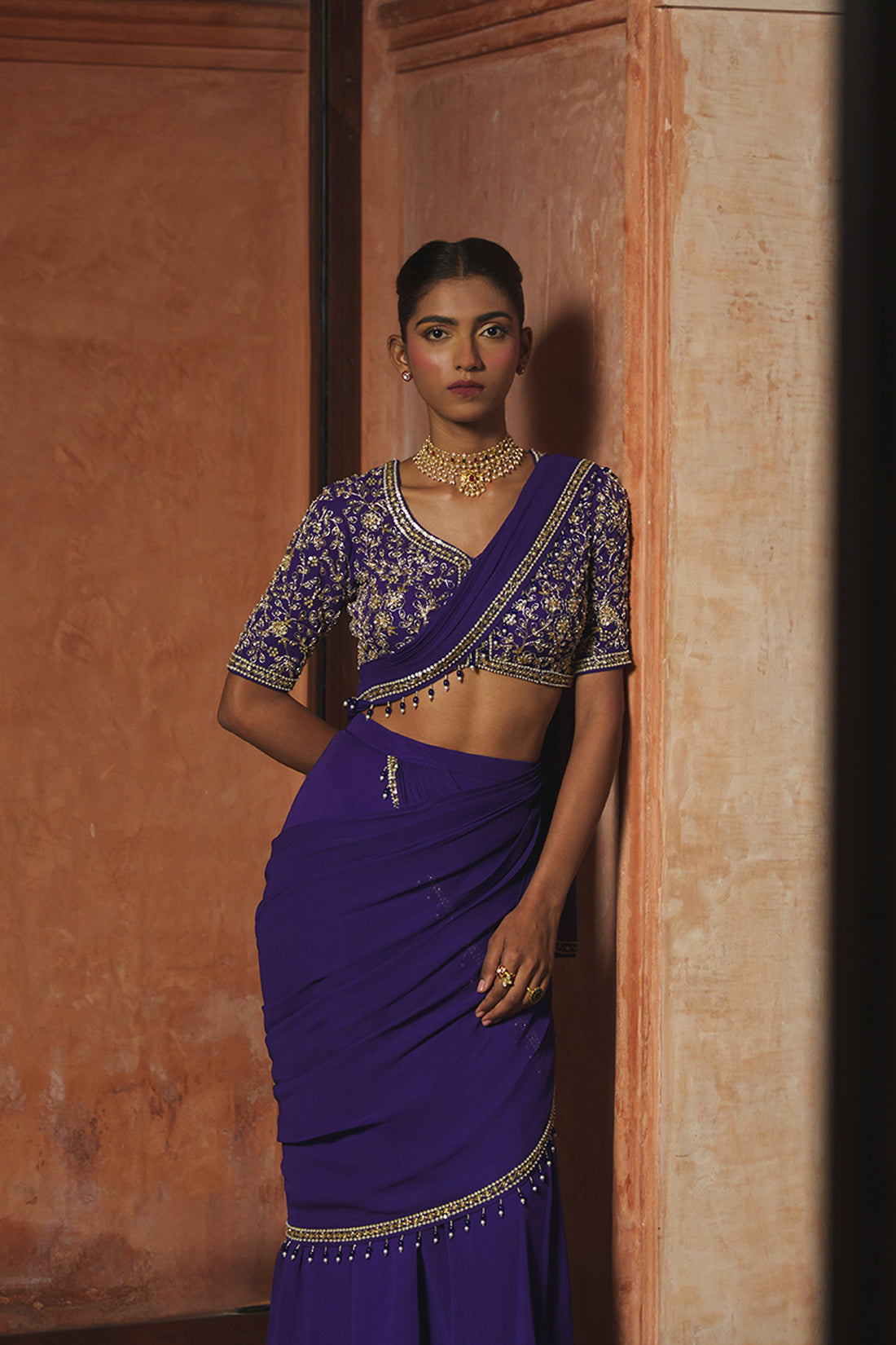 MIDNIGHT PURPLE PRE-DRAPED SAREE