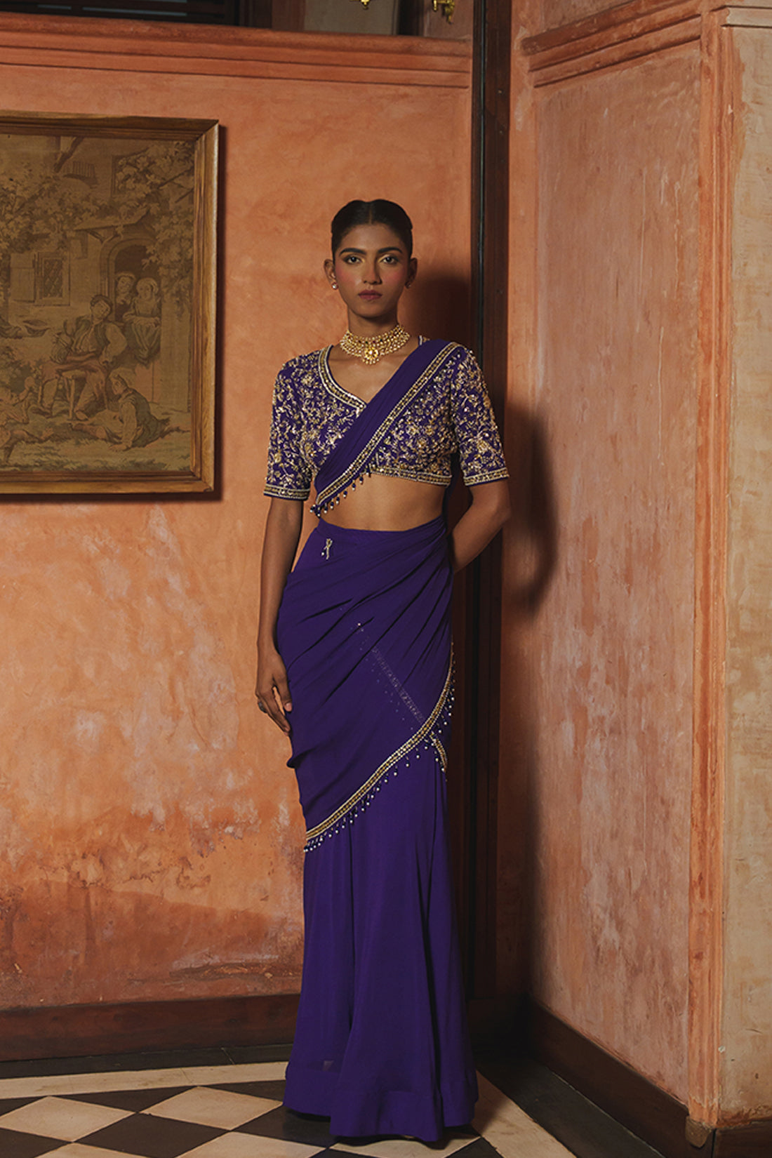 MIDNIGHT PURPLE PRE-DRAPED SAREE