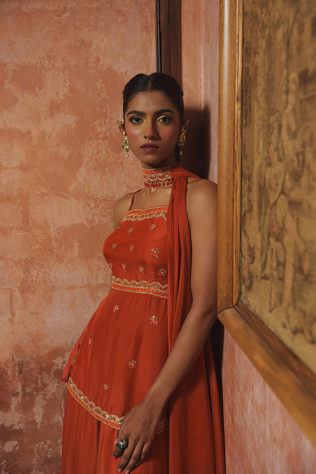 RUST ORANGE PEPLUM PALAZZO SET
