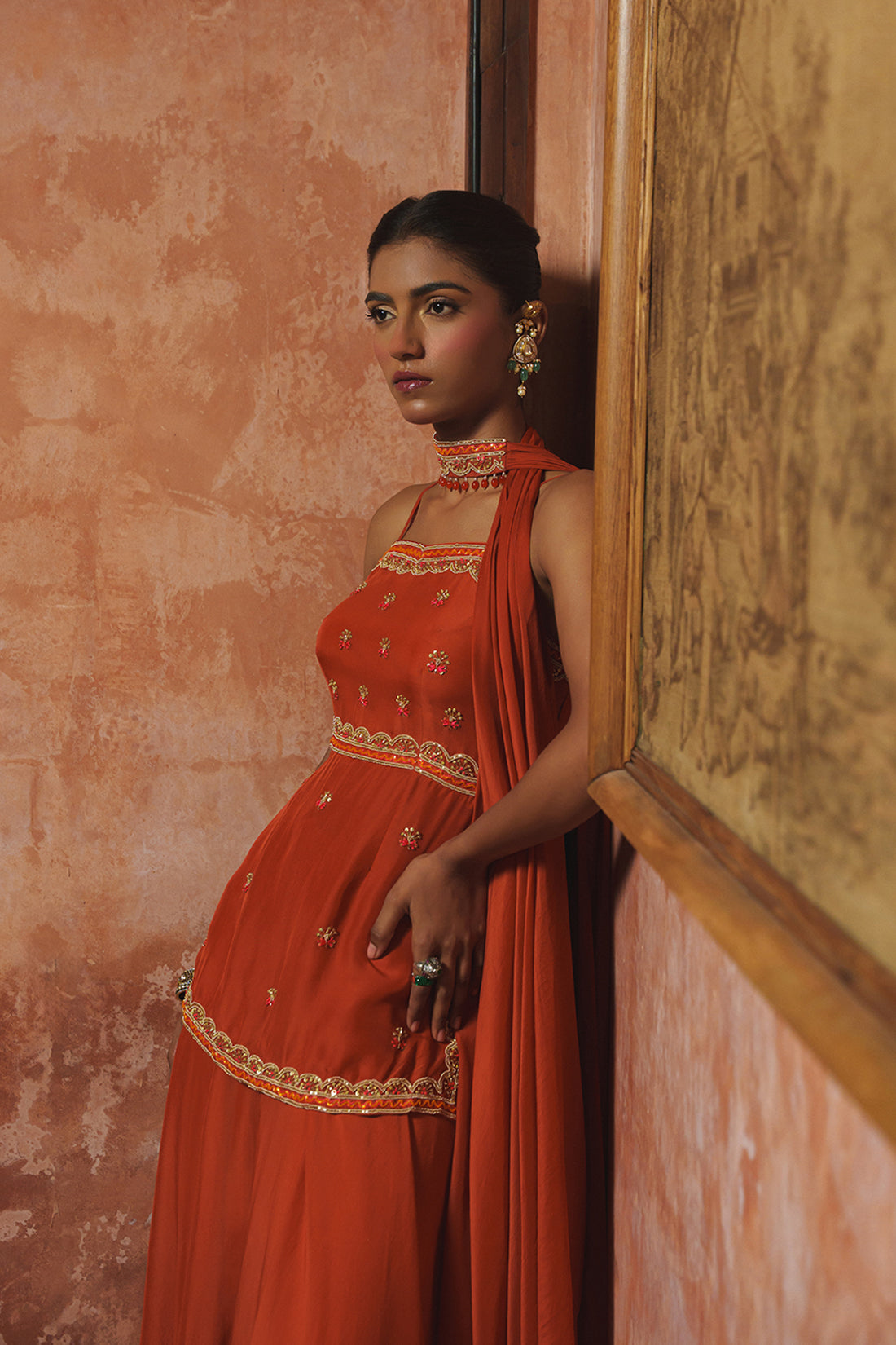RUST ORANGE PEPLUM PALAZZO SET
