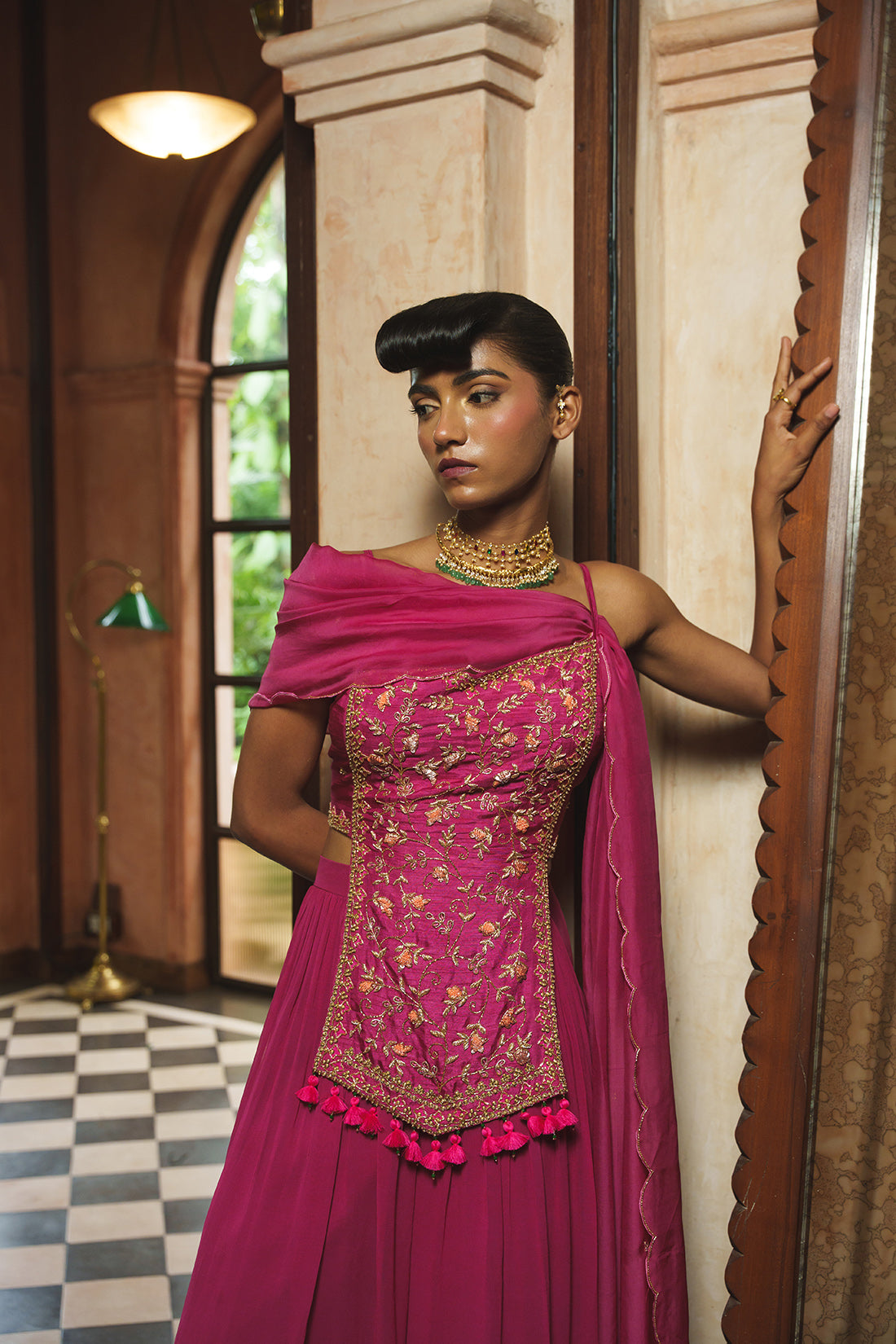 FUCHSIA PINK INDO-WESTERN PALAZZO SET