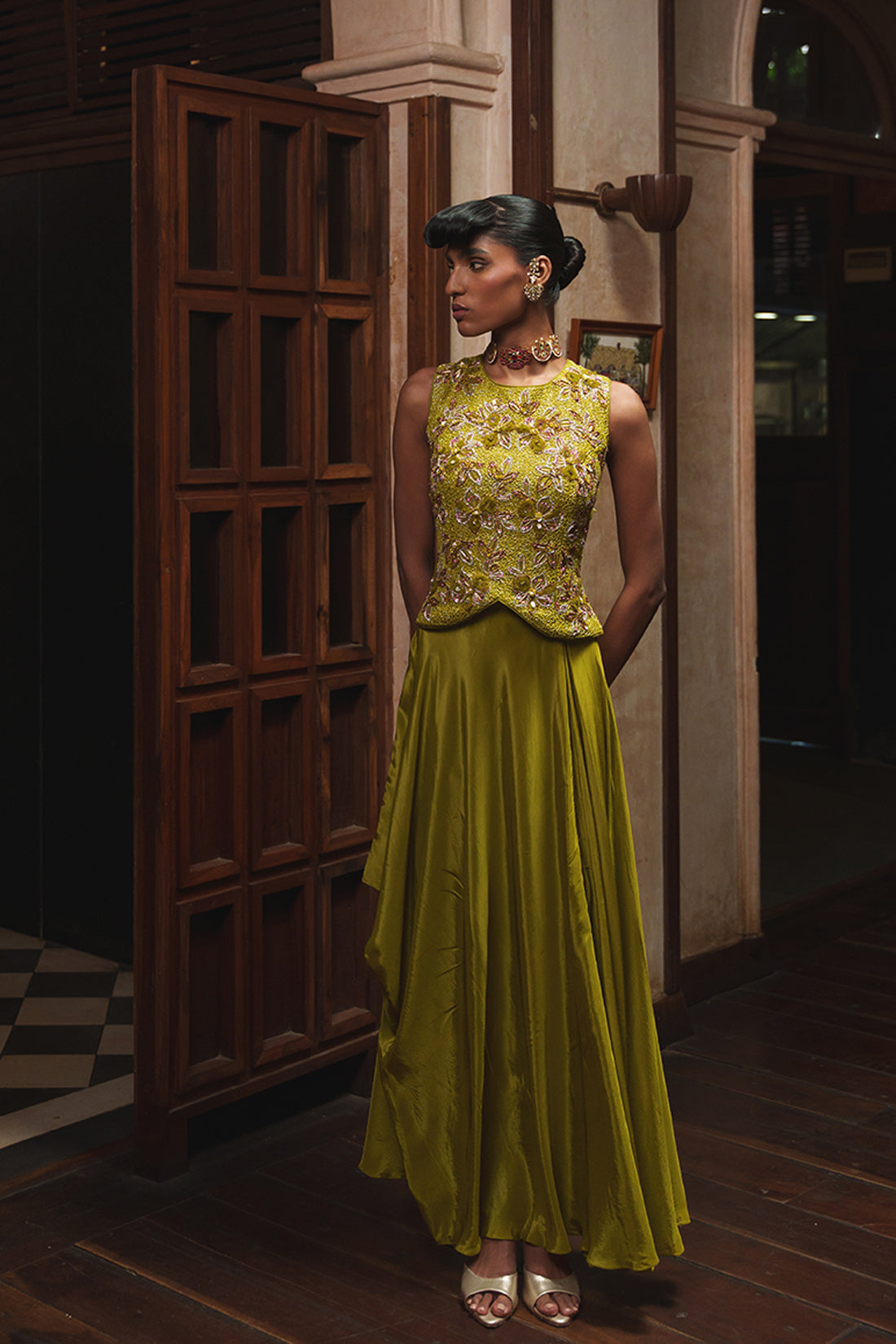 OLIVE GREEN LONG SKIRT SET