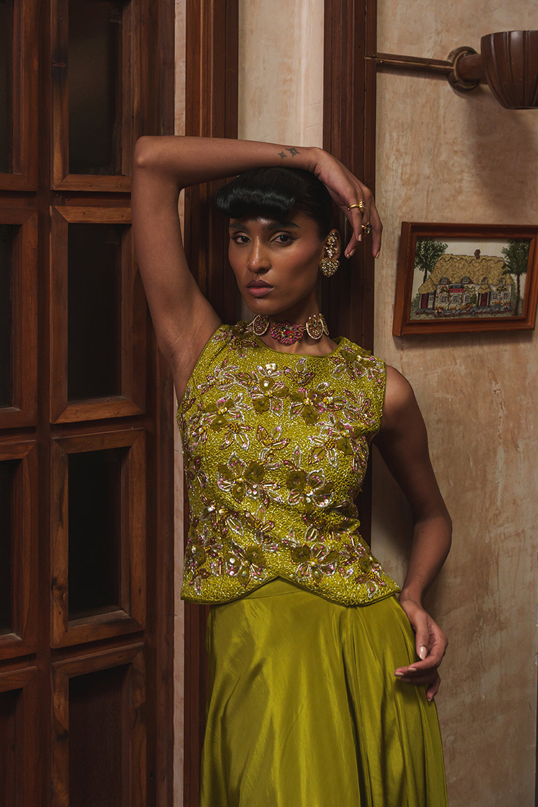 OLIVE GREEN LONG SKIRT SET