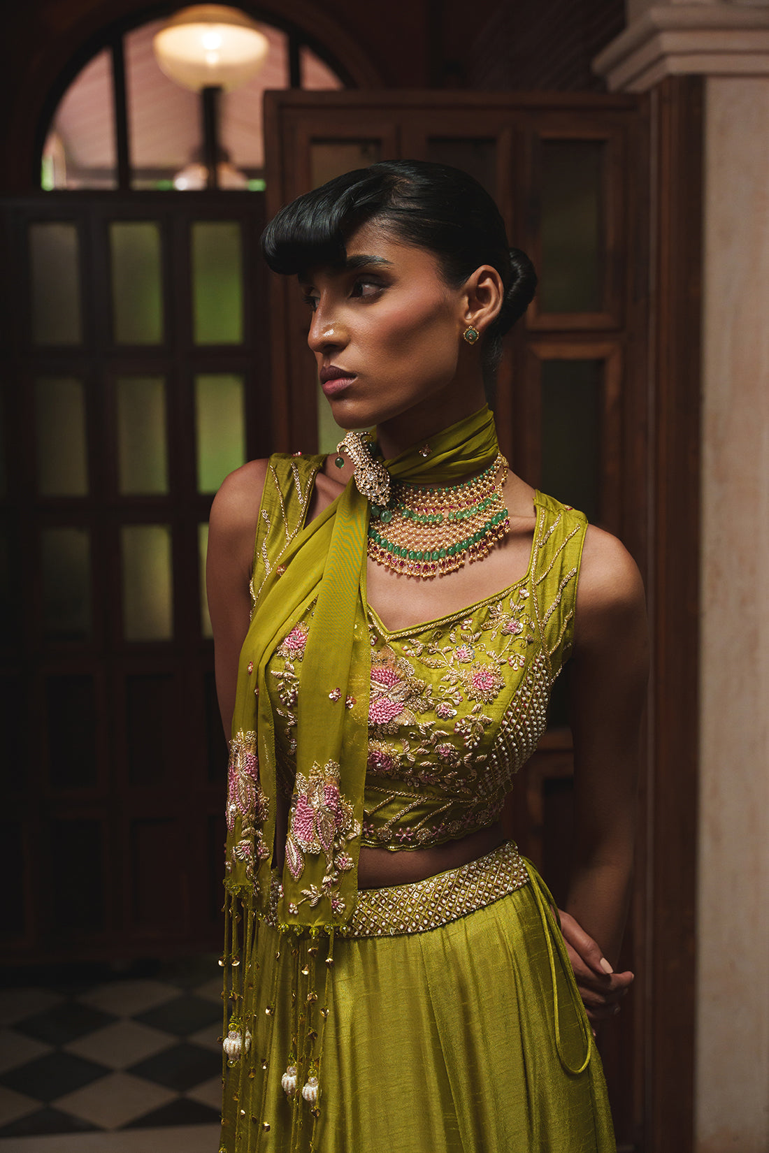 OLIVE GREEN LEHENGA SET
