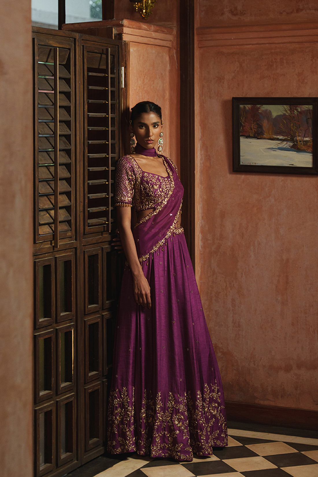 MULBERRY SILK & ORGANZA LEHENGA SET