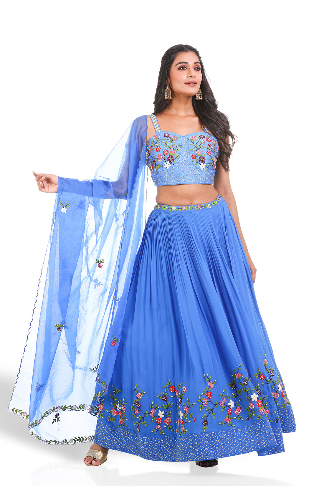 OCEAN BLUE HAND-EMBROIDERED LEHENGA SET