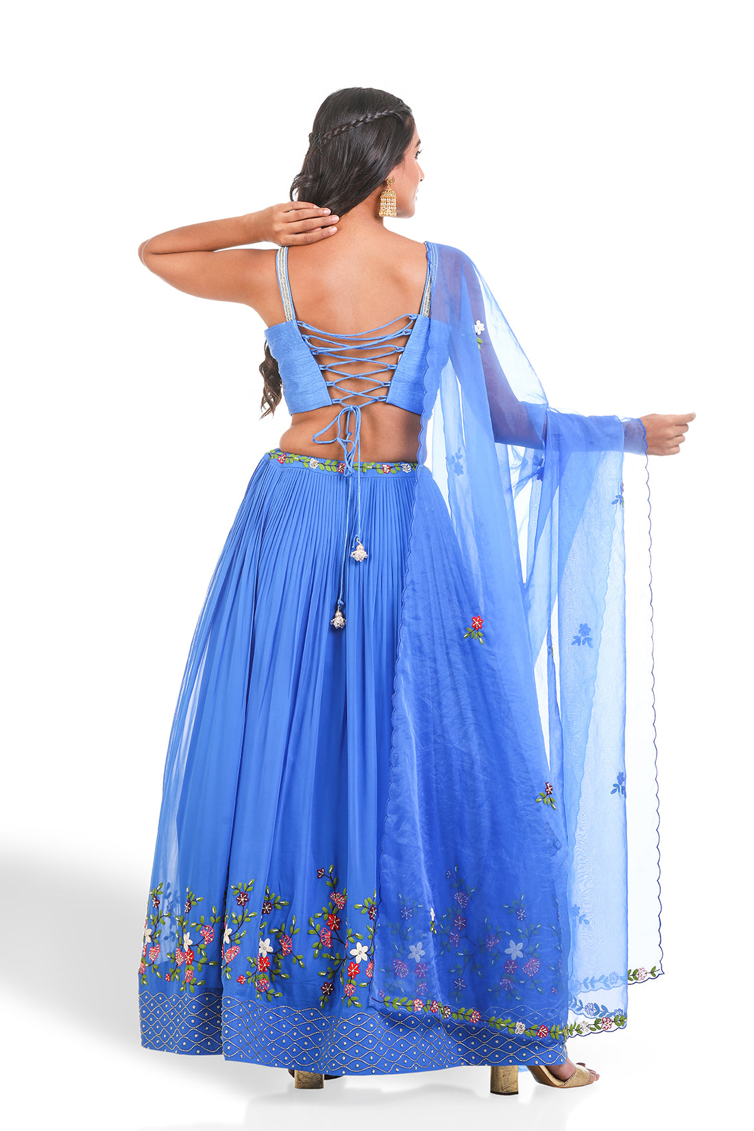 OCEAN BLUE HAND-EMBROIDERED LEHENGA SET