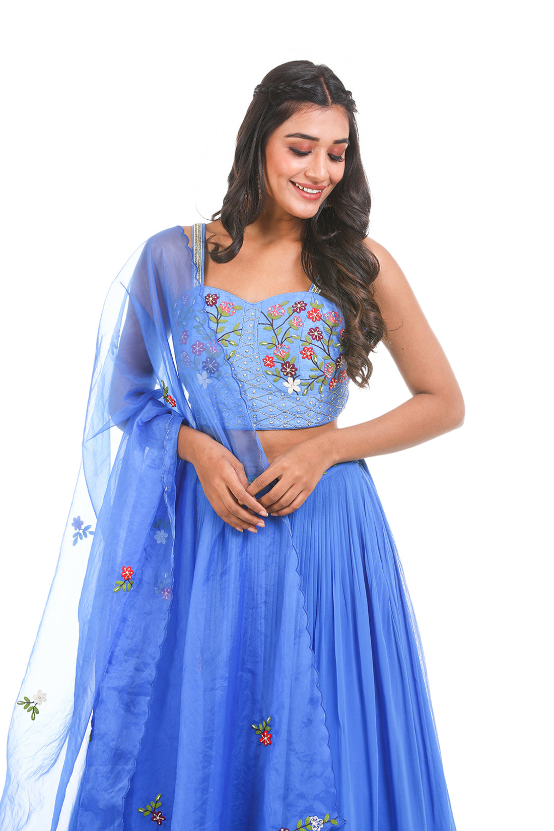 OCEAN BLUE HAND-EMBROIDERED LEHENGA SET