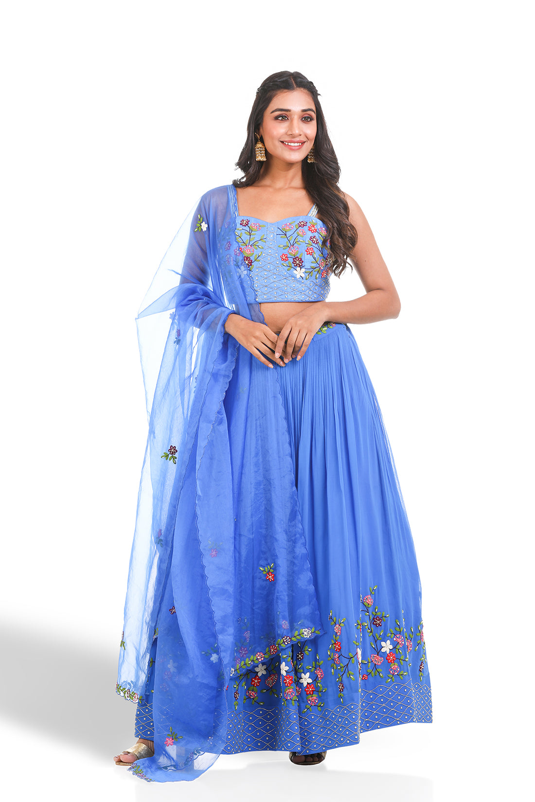 OCEAN BLUE HAND-EMBROIDERED LEHENGA SET
