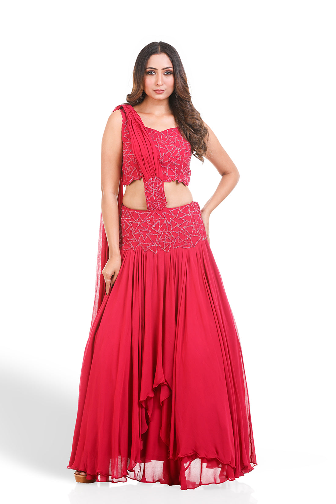 HOT PINK HAND EMBROIDERED LEHENGA SET