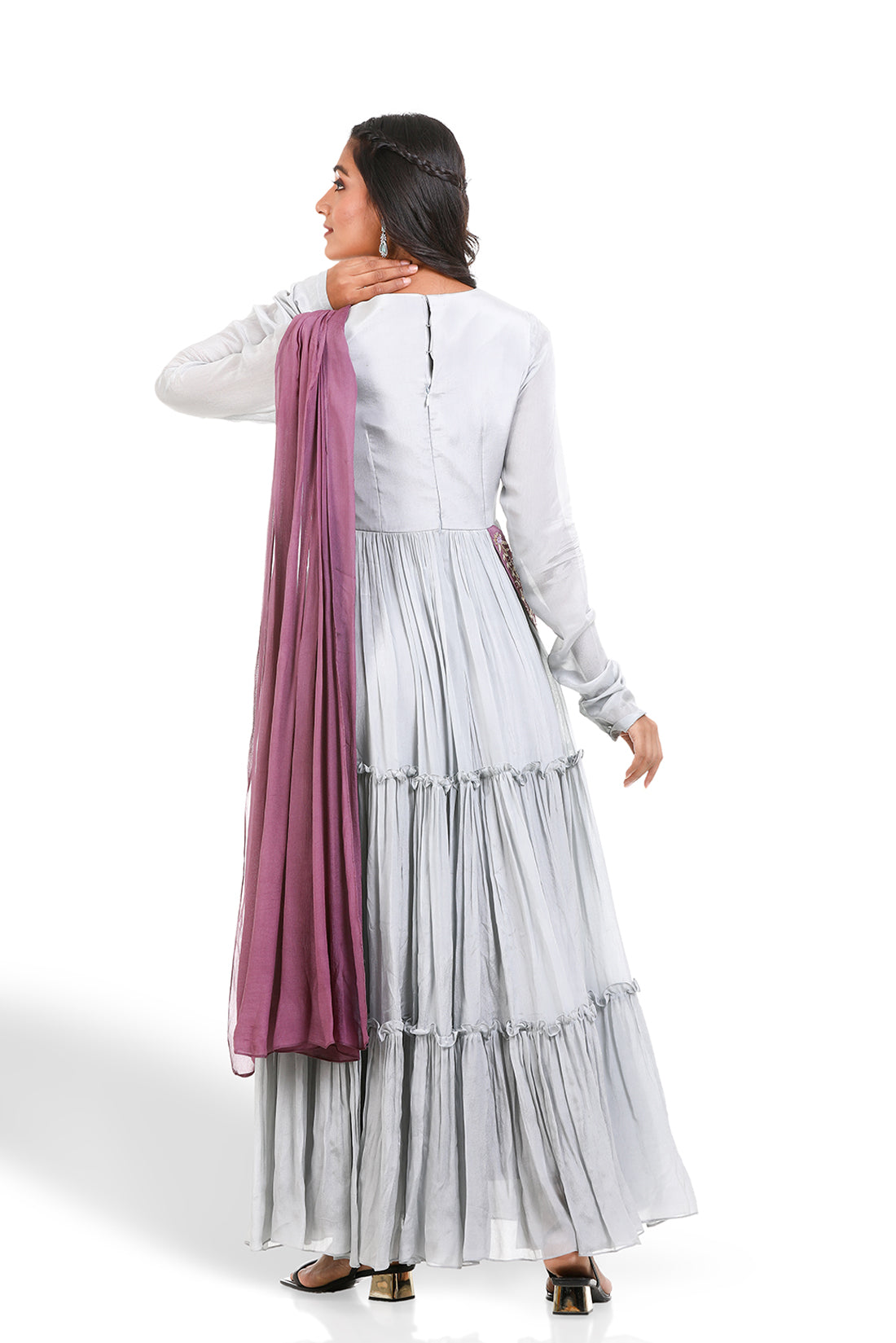 GREY & DUSTY PURPLE HAND EMBROIDERED GOWN