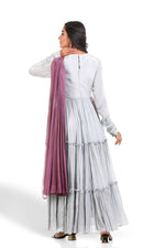 GREY & DUSTY PURPLE HAND EMBROIDERED GOWN