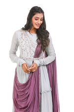 GREY & DUSTY PURPLE HAND EMBROIDERED GOWN