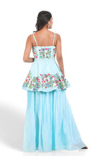 BLUE HAND EMBROIDERED PEPLUM PALAZZO SET