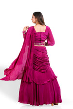 PLUM PURPLE HAND EMBROIDERED KUNDAN PRE-DRAPE SAREE