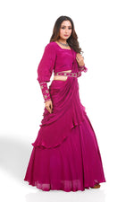 PLUM PURPLE HAND EMBROIDERED KUNDAN PRE-DRAPE SAREE