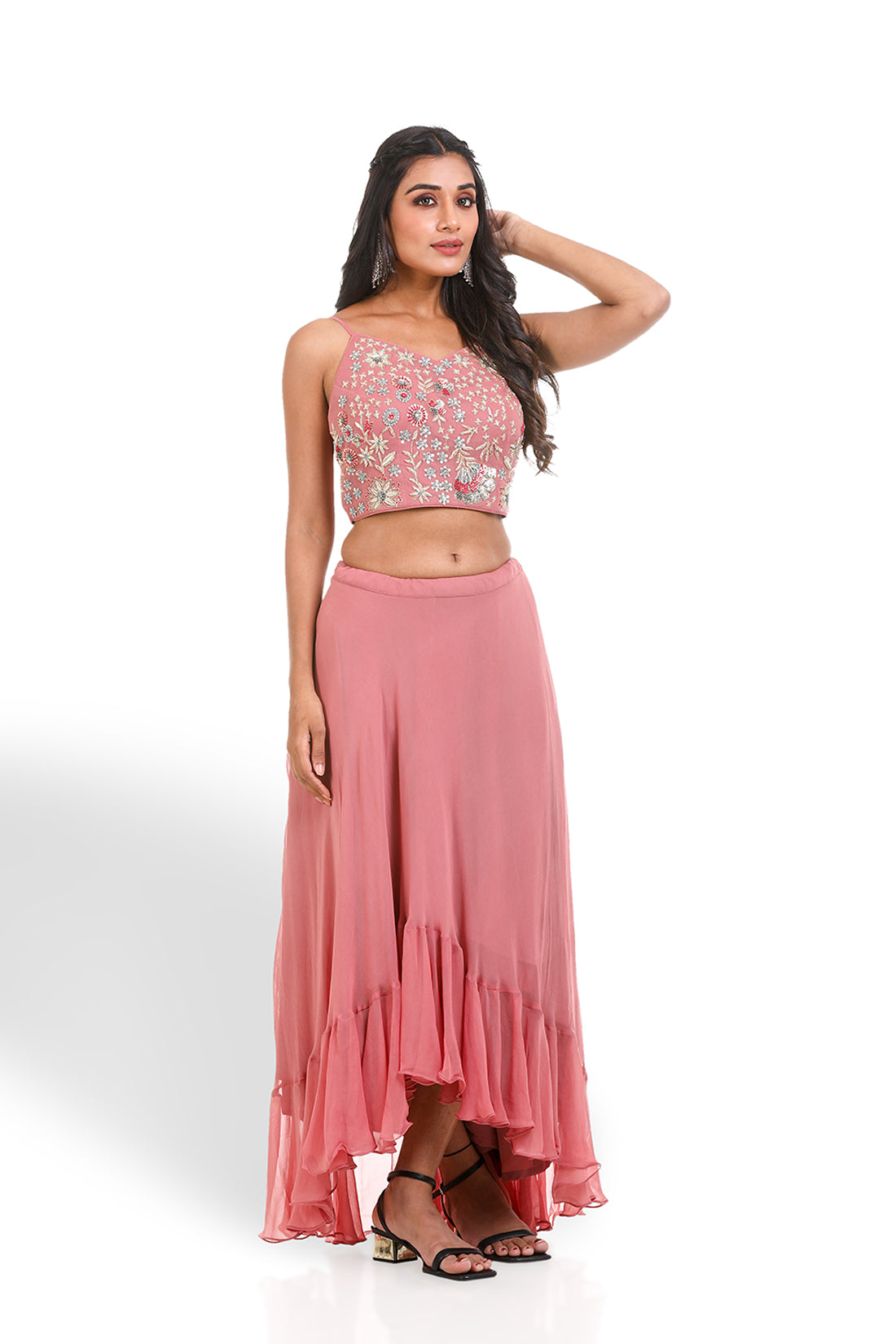 OLD ROSE HAND EMBROIDERED LEHENGA SET