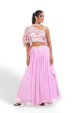 LILAC PRINTED HAND EMBROIDERED LEHENGA SET