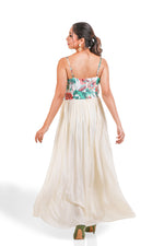 OFF-WHITE PRINTED HAND EMBROIDERED PLEATED GOWN