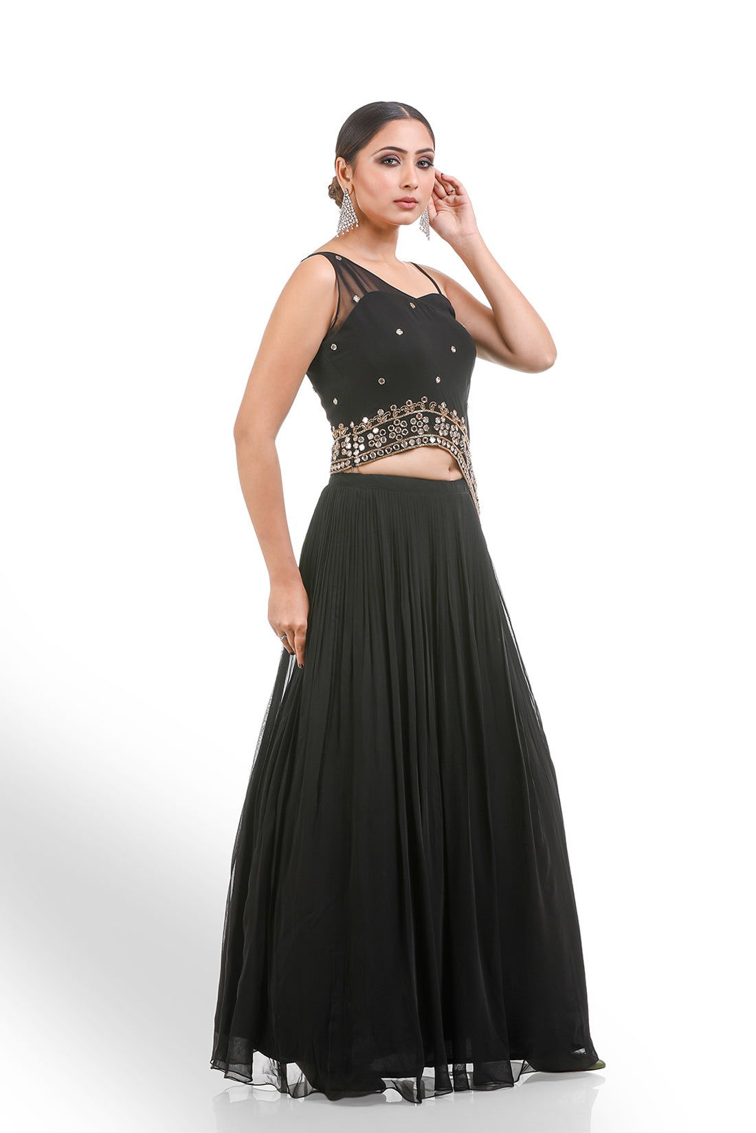 MIDNIGHT MIRROR CAPE LEHENGA SET