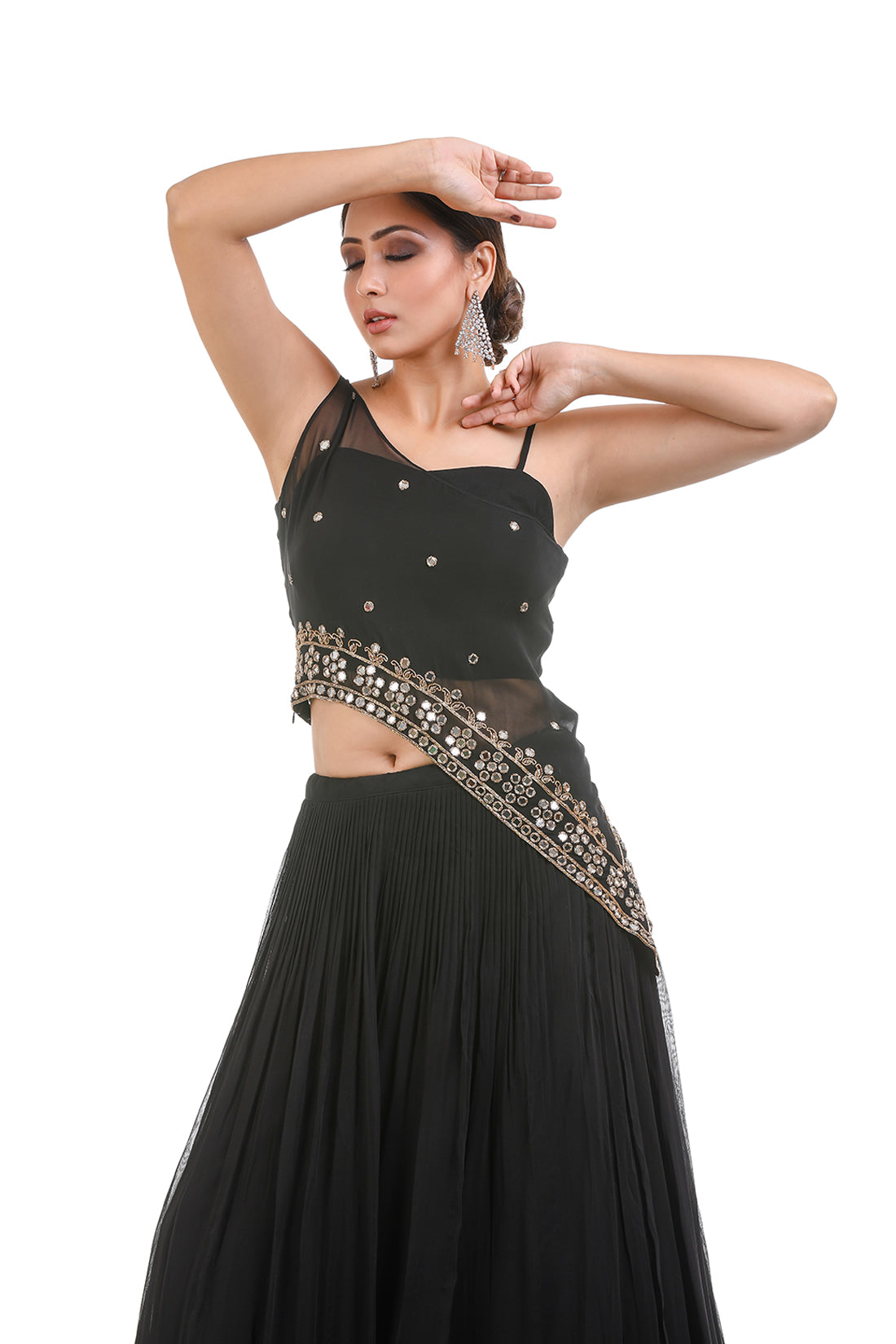 MIDNIGHT MIRROR CAPE LEHENGA SET