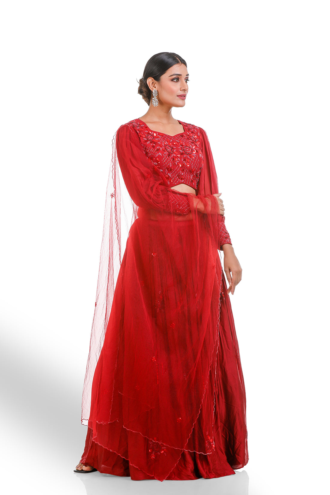 RED HAND EMBROIDERED LEHENGA SET