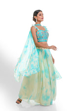 GREEN & LEMON YELLOW TIE-DYE HAND EMBROIDERED LEHENGA SET