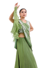 MEHENDI GREEN HAND EMBROIDERED LEHENGA SET