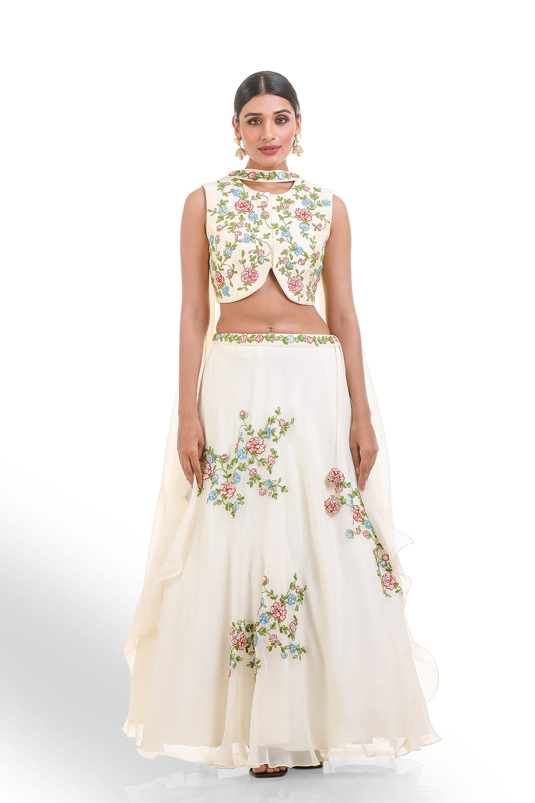 WHITE HAND EMBROIDERED LEHENGA SET