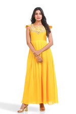 YELLOW MIRROR WORK GOWN